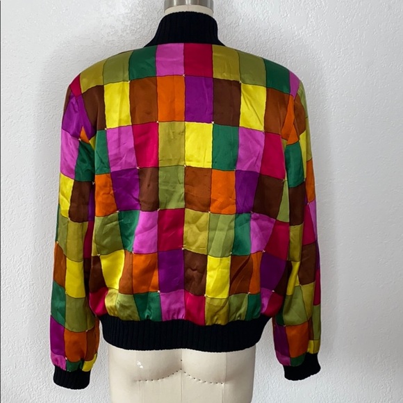 Vintage ST. JOHN multicolor silk bomber jacket M - Picture 6 of 8